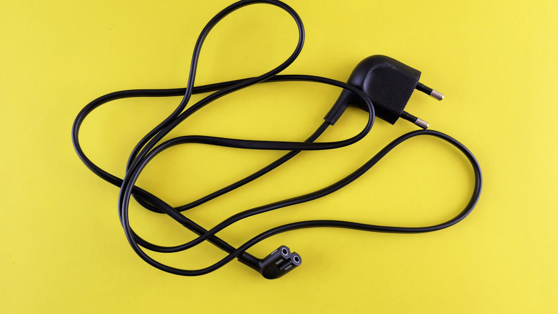 A complete lamp cord set laid flat, showing the wall plug at one end and the appliance connector at the other