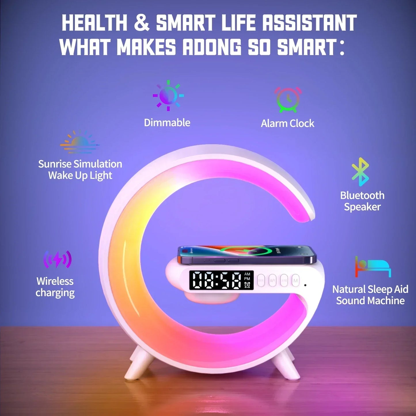 Wireless Charging RGB Alarm Clock Speaker Dock