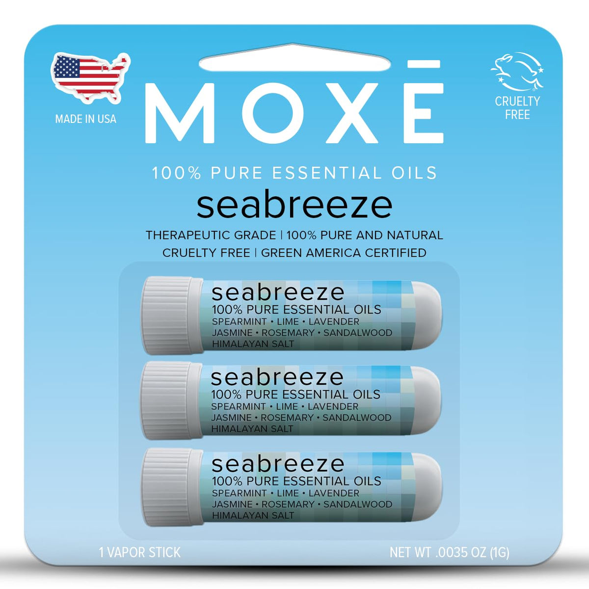 MOXE Seabreeze Nasal Stick | Sea Salt + Ocean Breeze | Spearmint Lavender Rosemary & Sandalwood Oil with Himalayan Salt | Aromatherapy Inhaler with 100% Pure Essential Oils Made in USA (3 Pack) …