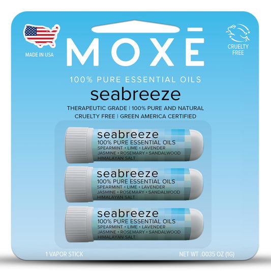 MOXE Seabreeze Nasal Stick | Sea Salt + Ocean Breeze | Spearmint Lavender Rosemary & Sandalwood Oil with Himalayan Salt | Aromatherapy Inhaler with 100% Pure Essential Oils Made in USA (3 Pack) …